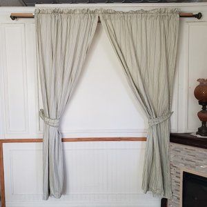 Waverly Curtains Cotton 2 Panels 84 W x 8L Stripe Garden Room Ties Green Yellow